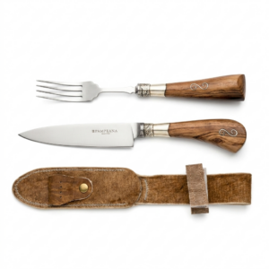 Juego De Cubierto Individual Fino Cuchillo Y Tenedor Madera Puntera De Alpaca Con Inserto Fino PAMPEANA
