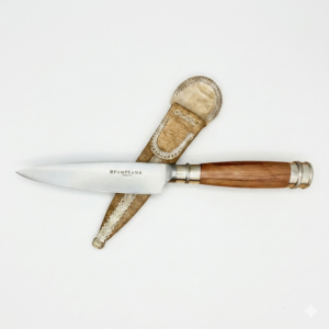 Cuchillo Madera Y Alpaca 2 Virolas Soaje Pampeana, Vaina De Cuero Crudo Fina